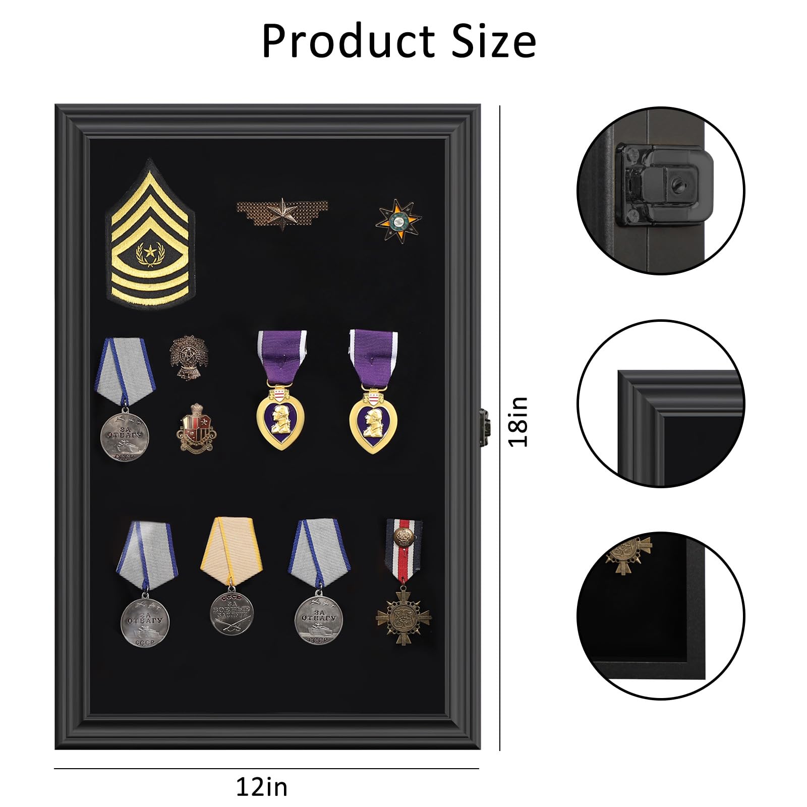 Verani Anstecknadelvitrine – 30,5 x 45,7 cm große Anstecknadeln, Sammlungsdisplay mit gehärteter Glastür für Militärmedaillen, Strandanhänger, Schmucknadeln, Geschenk, Abzeichenbänder,
