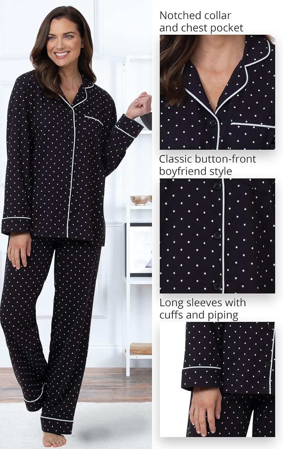 PajamaGram Pajama Set For Women - Pajamas Women Jersey Boyfriend, 100% Cotton - Image 2