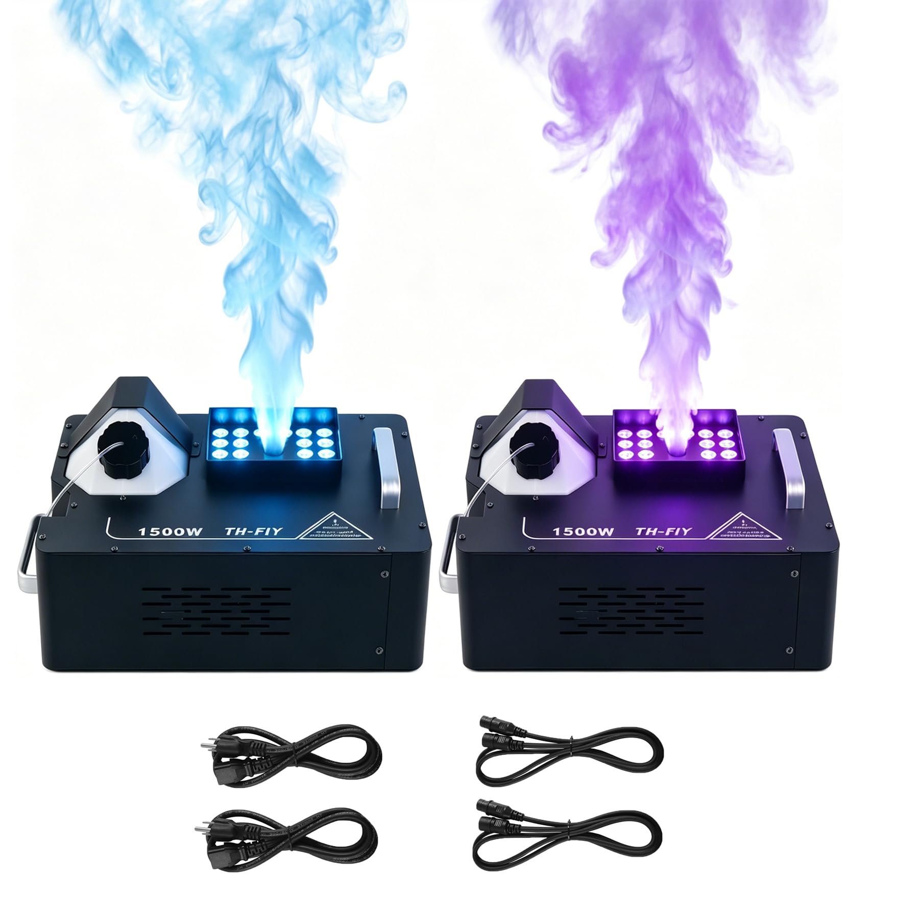 Máquina de niebla de 1500 W, 3 en 1 RGB 24 LED, compatible con DMX y mando a distancia inalámbrico, máquina de humo portátil para Halloween, Navidad, boda, actuación en escenarios, 2 unidades