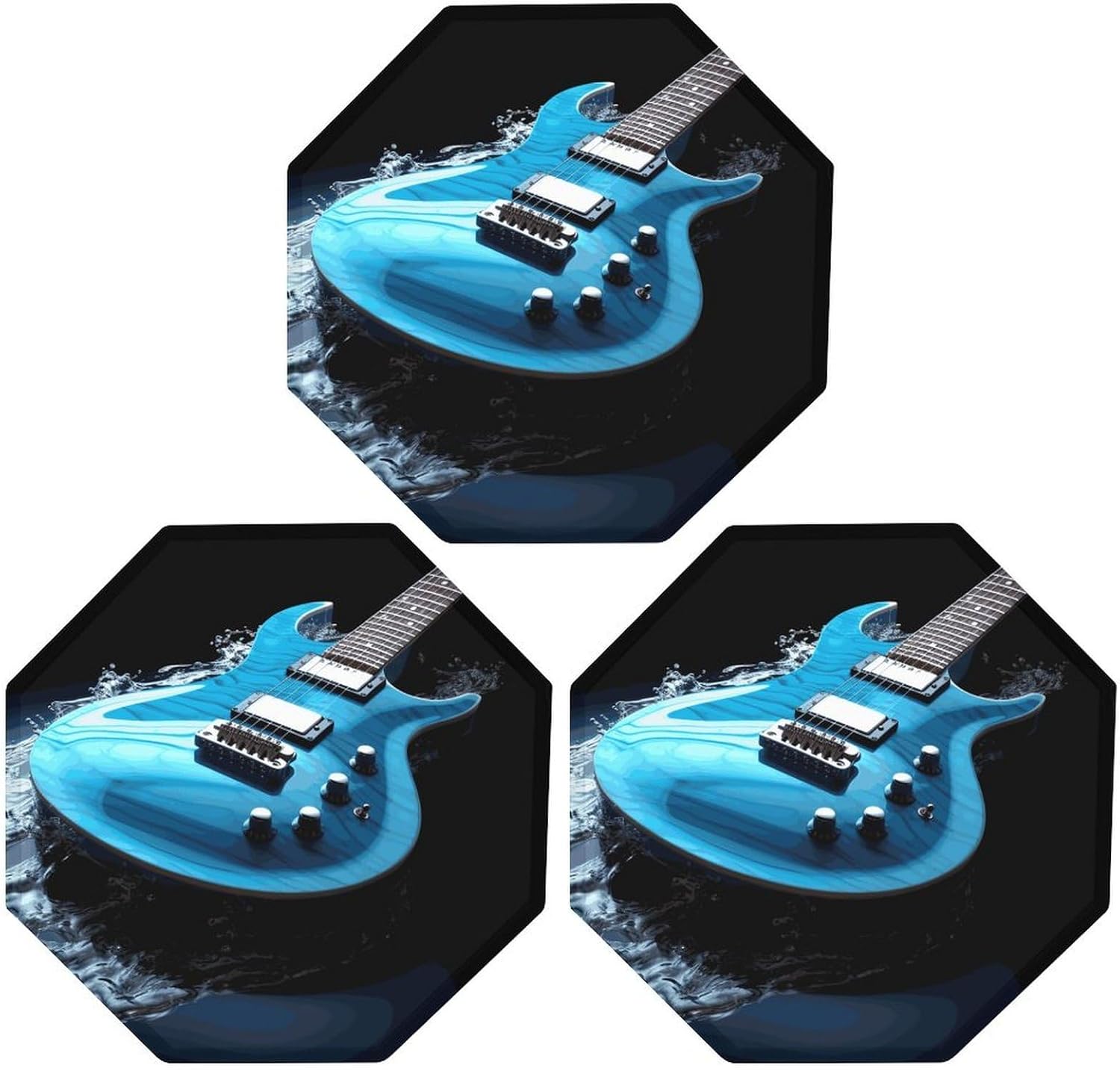 Ctagon Metal Sign for Home, Modern Display Plate for Kitchen, Blue Guitar Plates Accent Hanging Wall Decorations 3PCS for Living Room, Bedroom, Hallway, Hotel