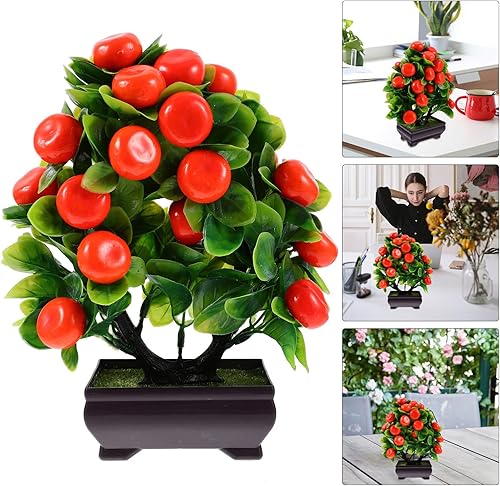 Miniatura 9 de GANAZONO Árbol de naranja artificial de plástico en maceta, simulación de mandarina, bonsái con maceta, árbol de cítricos de imitación realista para