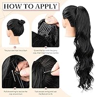 Vista 5 de Extensiones de cabello sintético ondulado con cordón para cola de caballo de 26 pulgadas, para mujer, castaño medio ceniza, rubio ceniza