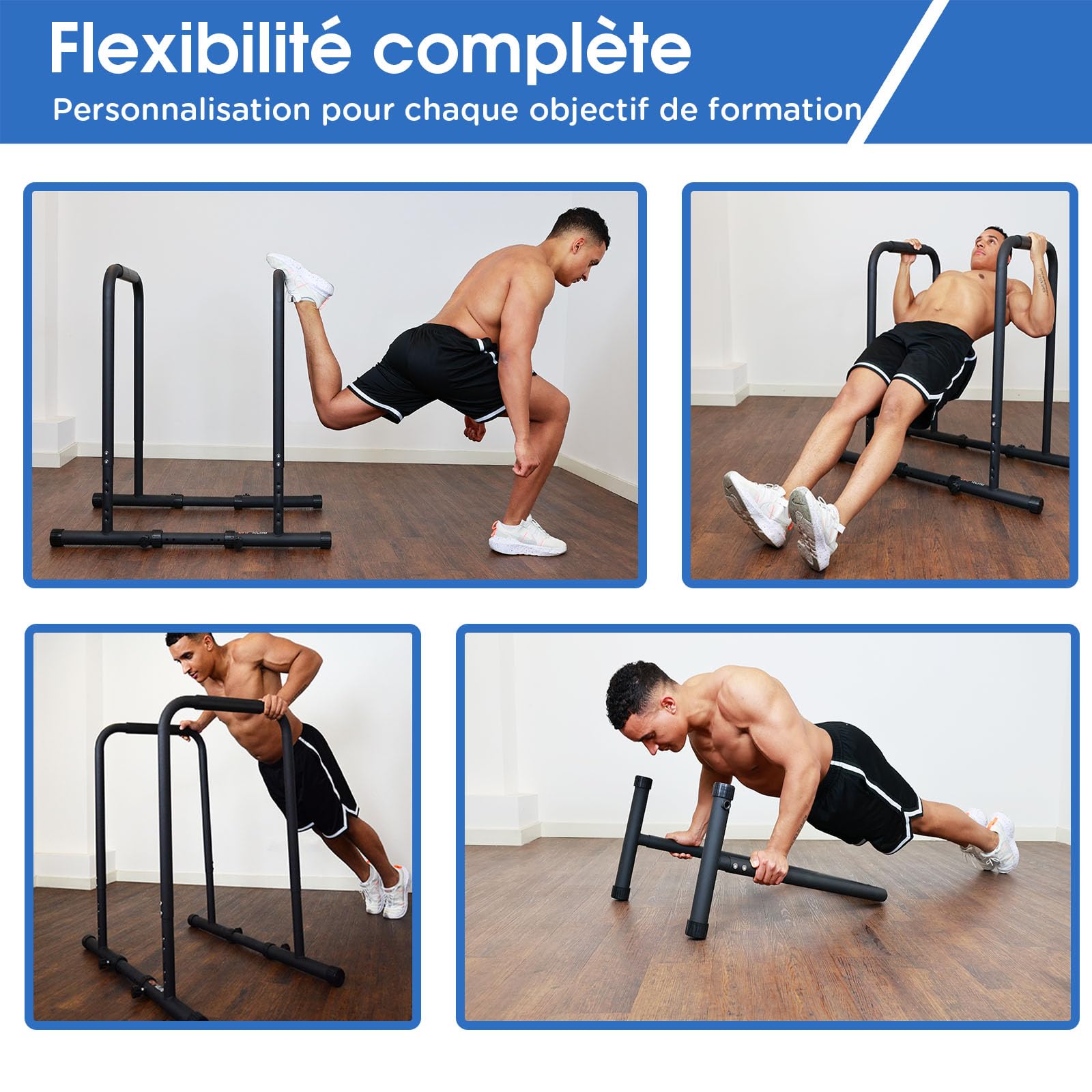 DH FitLife Dip Barren Bars, Station de dip, Station de musculation pour la maison, Équipement d'entraînement parallèle Calisthenics, Entraînement de musculation réglable individuellement 80-100 cm