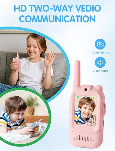 Miniatura 2 de Walkie Talkie para niños con video paquete de 2 juguetes recargables para niños pequeños con cámara HD y cambiador de voz, juguetes de regalo de