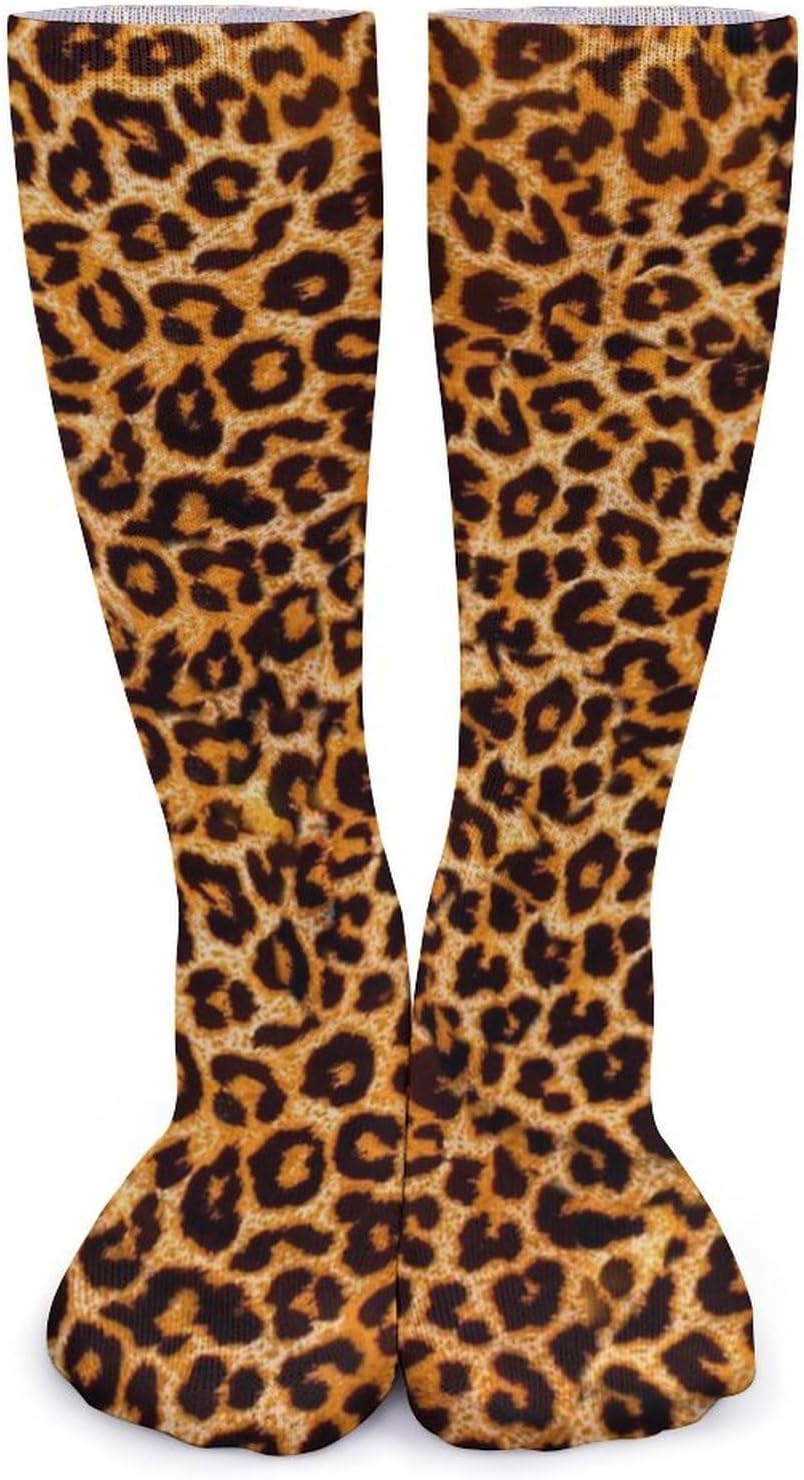 Animal Leopard Print Knee High Socks Casual Long Stockings Over Calf Sock Tube for Women Men