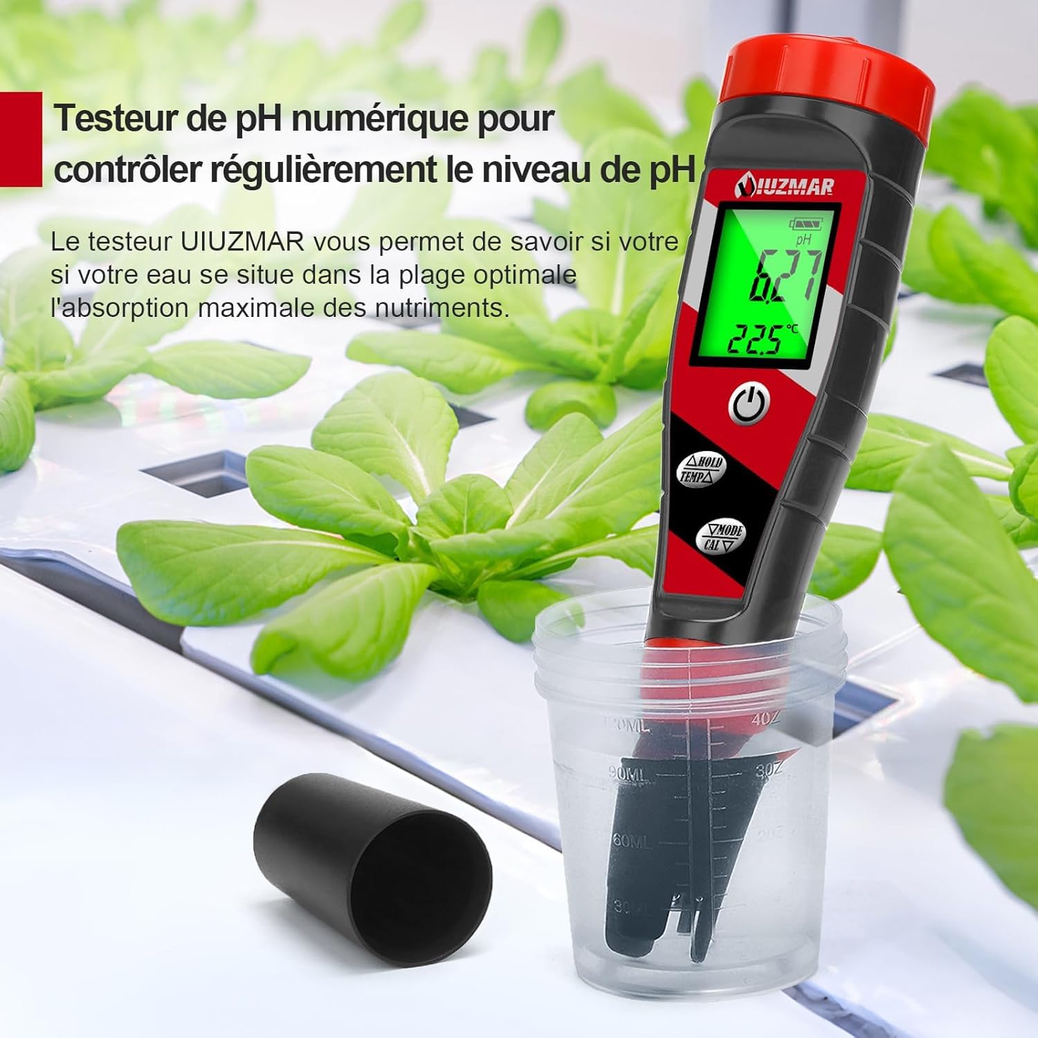 UIUZMAR pH-mètre numérique pH TDS EC mètre pour solution nutritive hydroponique pH et EC mètre avec écran LCD TDS testeur d'eau pH PPM mètre pour installation DWC tente de culture aéroponique culture