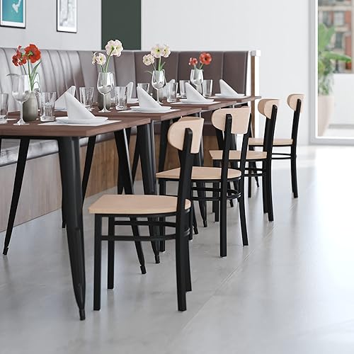 Miniatura 106 de Flash Furniture Wright - Silla de comedor de grado comercial, asiento de madera maciza con acabado de nogal y respaldo de boomerang, 500 libras de