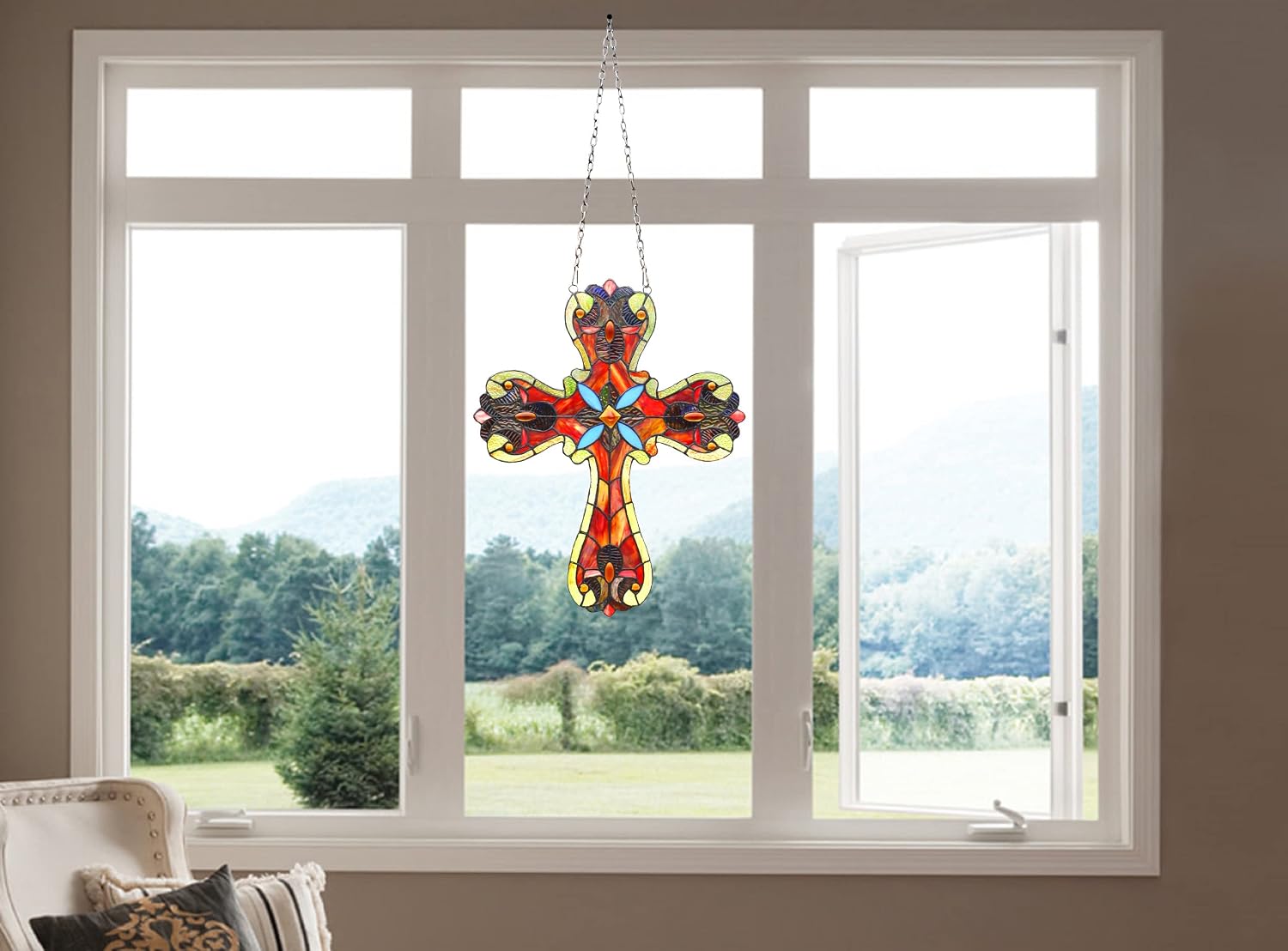 Chloe Lighting Adela Victorian Tiffany-Style Stained Glass 20" Tall Window Panel, Multi-Colored