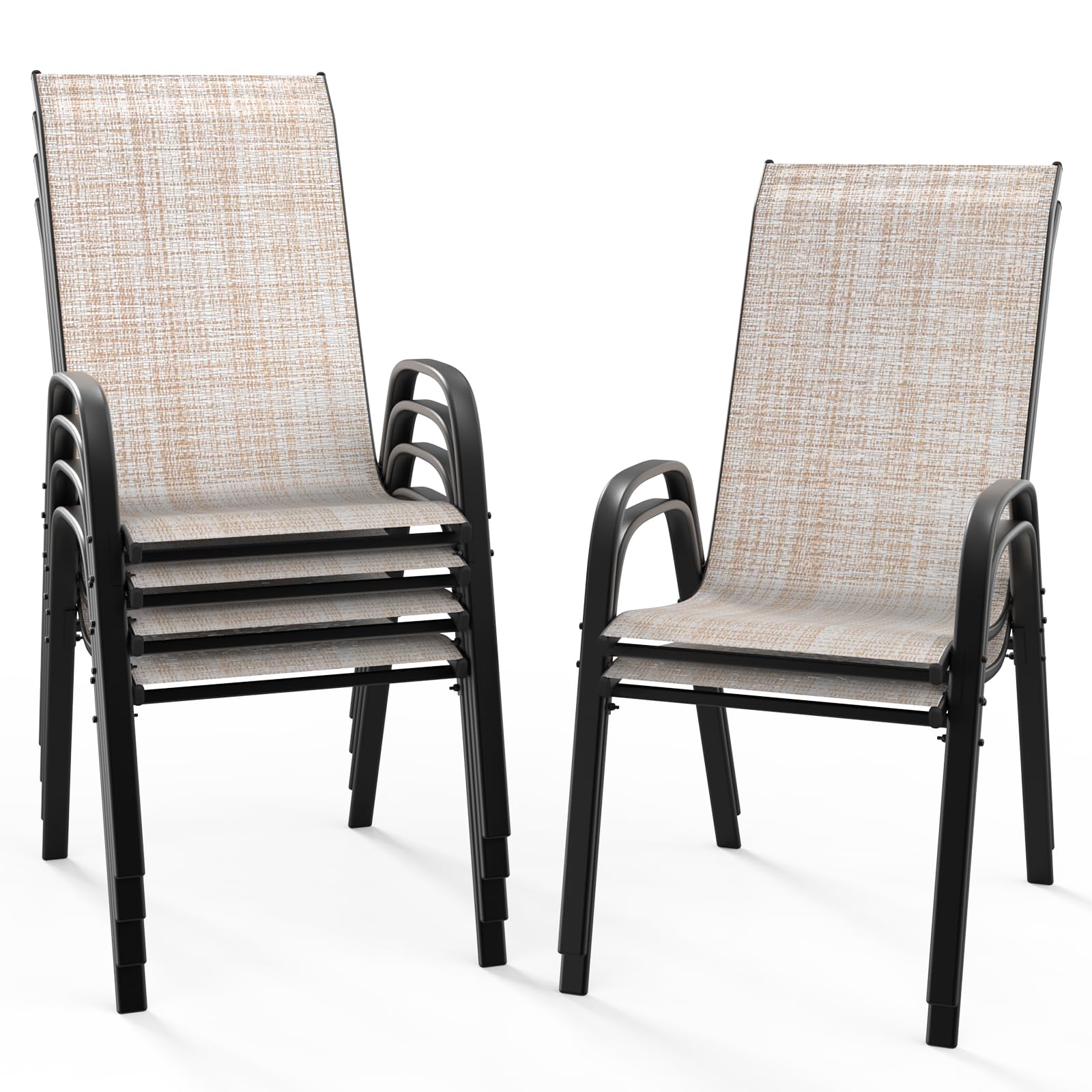 Bonnlo Garden Chairs Set of 6, Stackable Patio Dining Chairs
