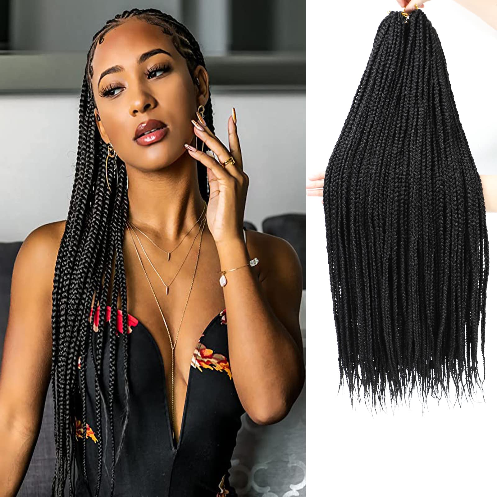 Crochet Box Braids Crochet Hair Prelooped 24 Inch 8 Packs Goddess Box Braids Crochet Hair 3x Box Braided Synthetic Braiding Hair Crochet Braids Hair