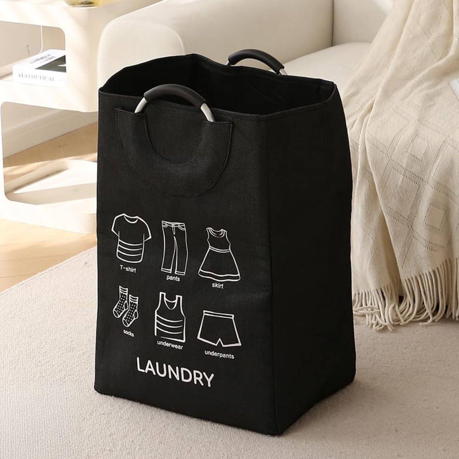 HOKIPO Folding Laundry Bag for Clothes Hamper Basket, Collapsible Storage Basket, Black - NEW-AR-5325-image-23