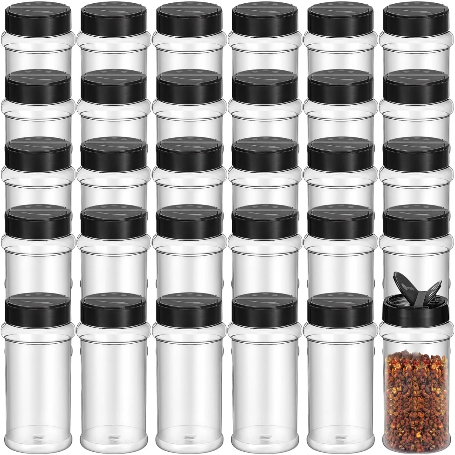 30 Spice Jars, 8.7 Oz Spice Shaker Bottles, Clear Containers with Flip Lids, Airtight Leakproof for Salt, Pepper, Kitchen and BBQ