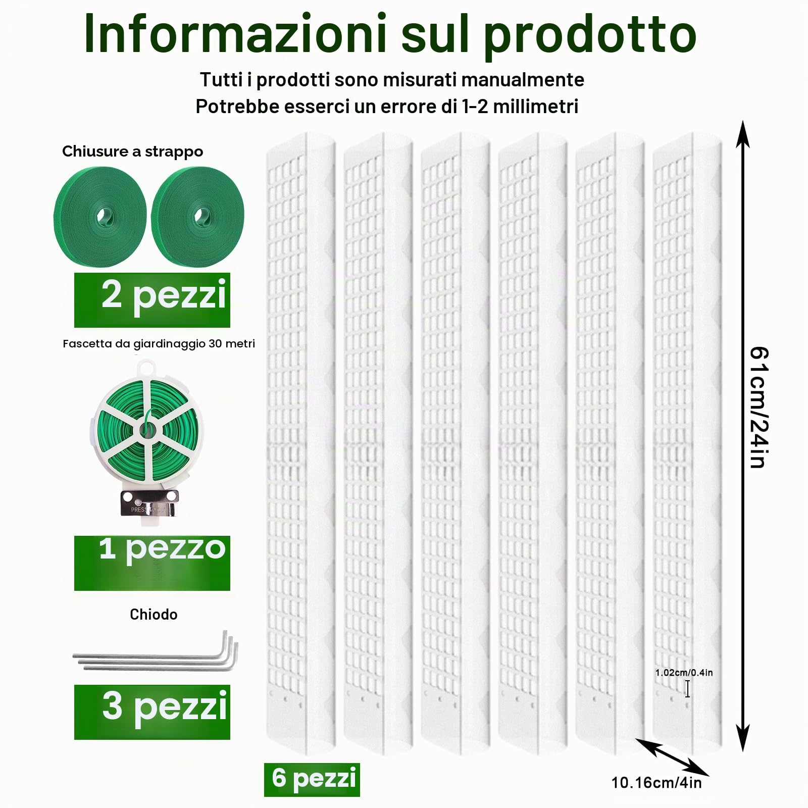 6 set di bastoncini di muschio per piante rampicanti, 61 cm, in plastica, con 3 picchetti, 2 nastri in velcro, 30 m, supporto per rampicanti Monstera, asta per piante rampicanti Monstera