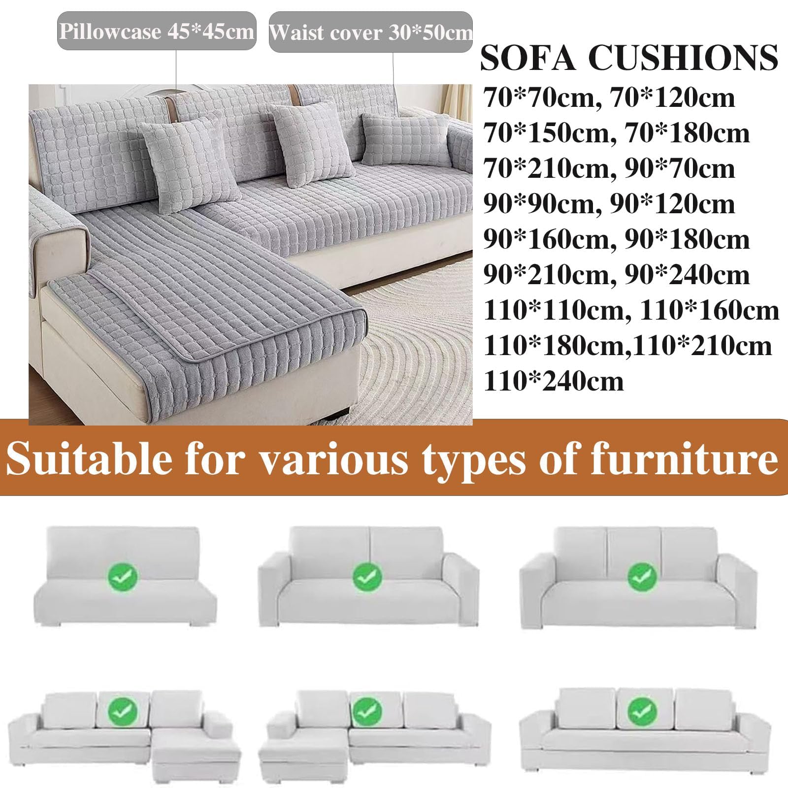 Copridivano antiscivolo, 70 x 150 cm, per divano a 3 posti, elegante, resistente, copertura per mobili Eck Cuch Decken berwurf
