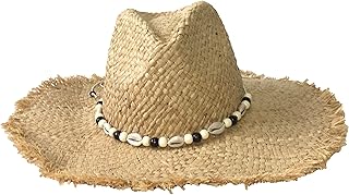 F.C. Fashion Culture Unisex Straw Fedora Hat Cowrie Shell Accents, Natural, FCH3871, One Size