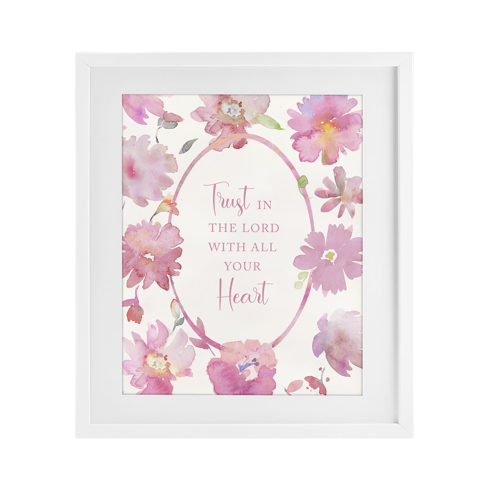 Stupell Industries Coastal White (Textured) Trust In The Lord Pink Blooms Faith, 17 X 21 Inch Framed Print Under Glass