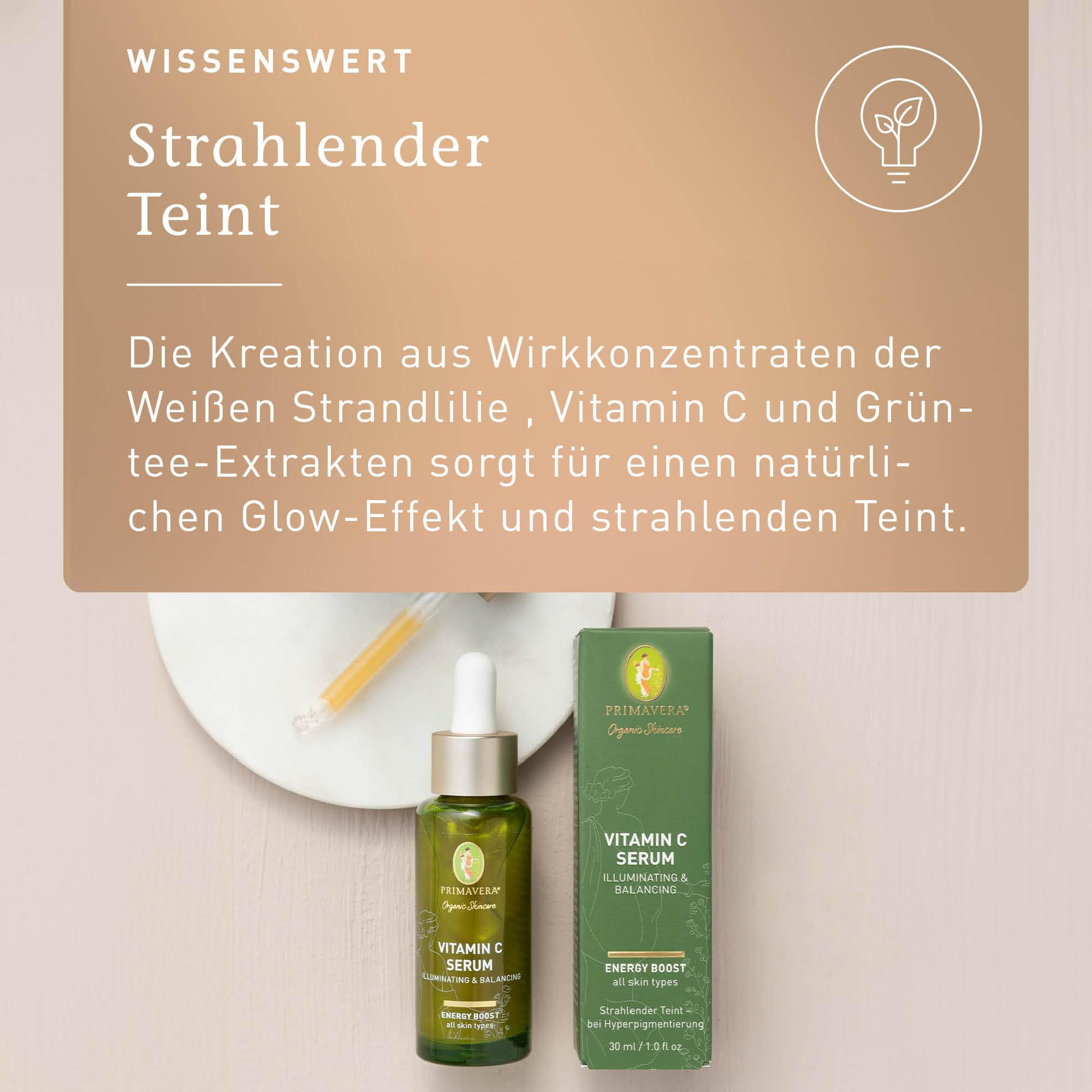 PRIMAVERA - Vitamin C Serum Illuminating & Balancing 30 ml - Naturkosmetik - elegantes Vitamin C Gesichtsserum für alle Hauttypen - verleiht bei Hyperpigmentierung einen strahlenden Teint - vegan