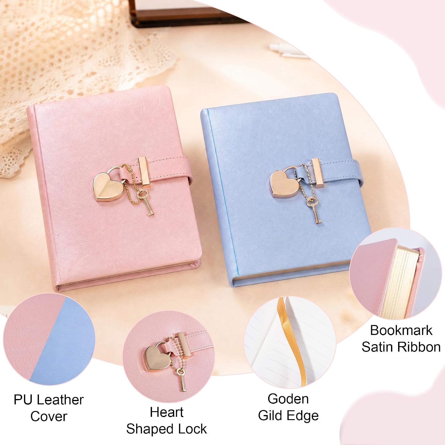 CAGIE 2 Pack Diary with Lock and Key for Girls Ages 8-12 Locked Journal image 3