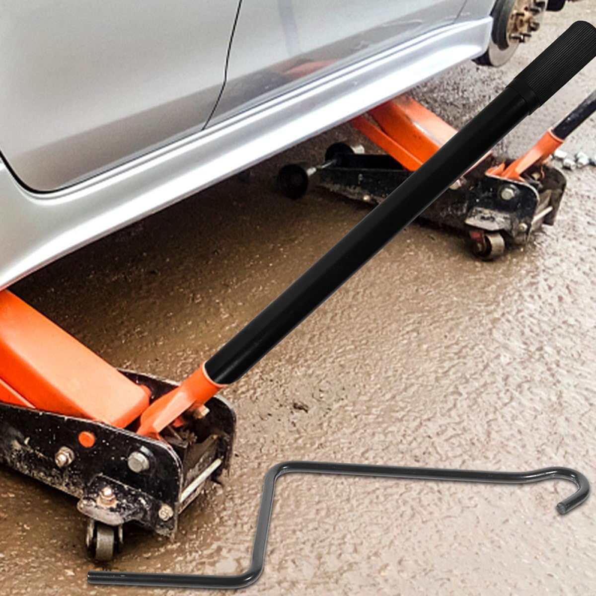 2pcs Automotive Jack Handle Replacement Crank Handle for Scissor Lift Jack Trailer Part with Straight Hook Universal Truck and Car Maintenance Tool Accessory