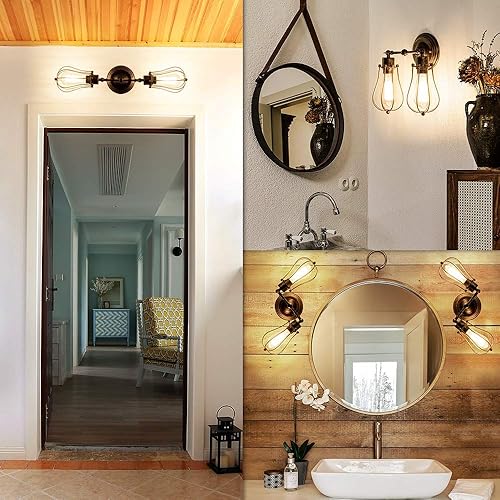 Miniatura 2 de Luling Aplique industrial de pared antiguo loft, luces de pared antiguas, jaula de alambre, enchufe ajustable Edison vintage de metal retro