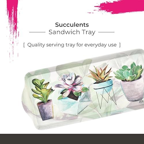 Miniatura 2 de Pimpernel Succulents Bandeja rectangular para aperitivos con asas, 15.1 x 6.5 pulgadas, bandeja botánica de melamina para café, desayuno o dulces,