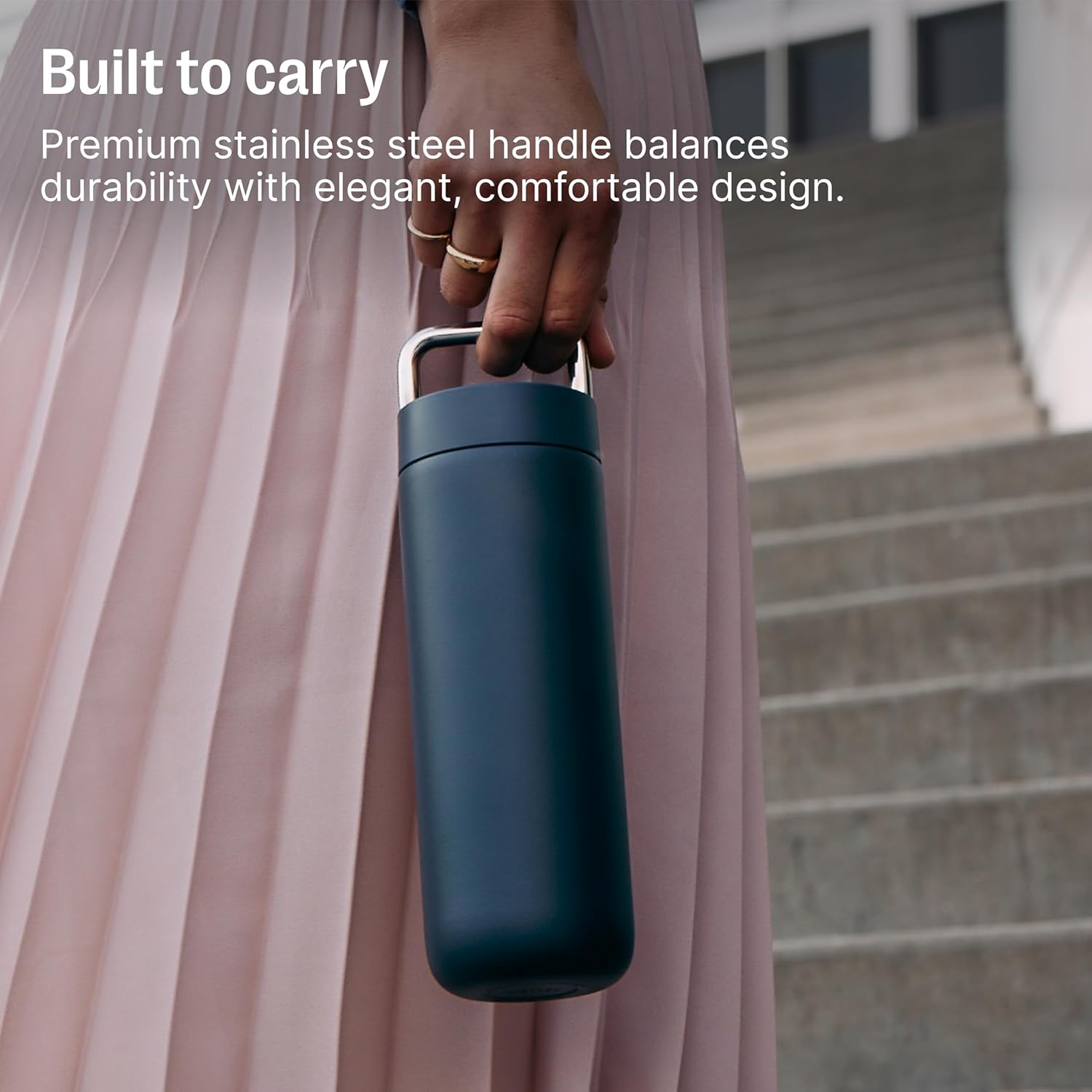 Fellow 20 oz Carter Carry Water Bottle - Leak-Proof Lid, Vacuum Insulated Stainless Steel Tumbler, Keeps Heat for 12 Hours/Stays Cold for 24 Hours, Stainless Steel Handle, Dishwasher Safe,Desert Rose - Image 6