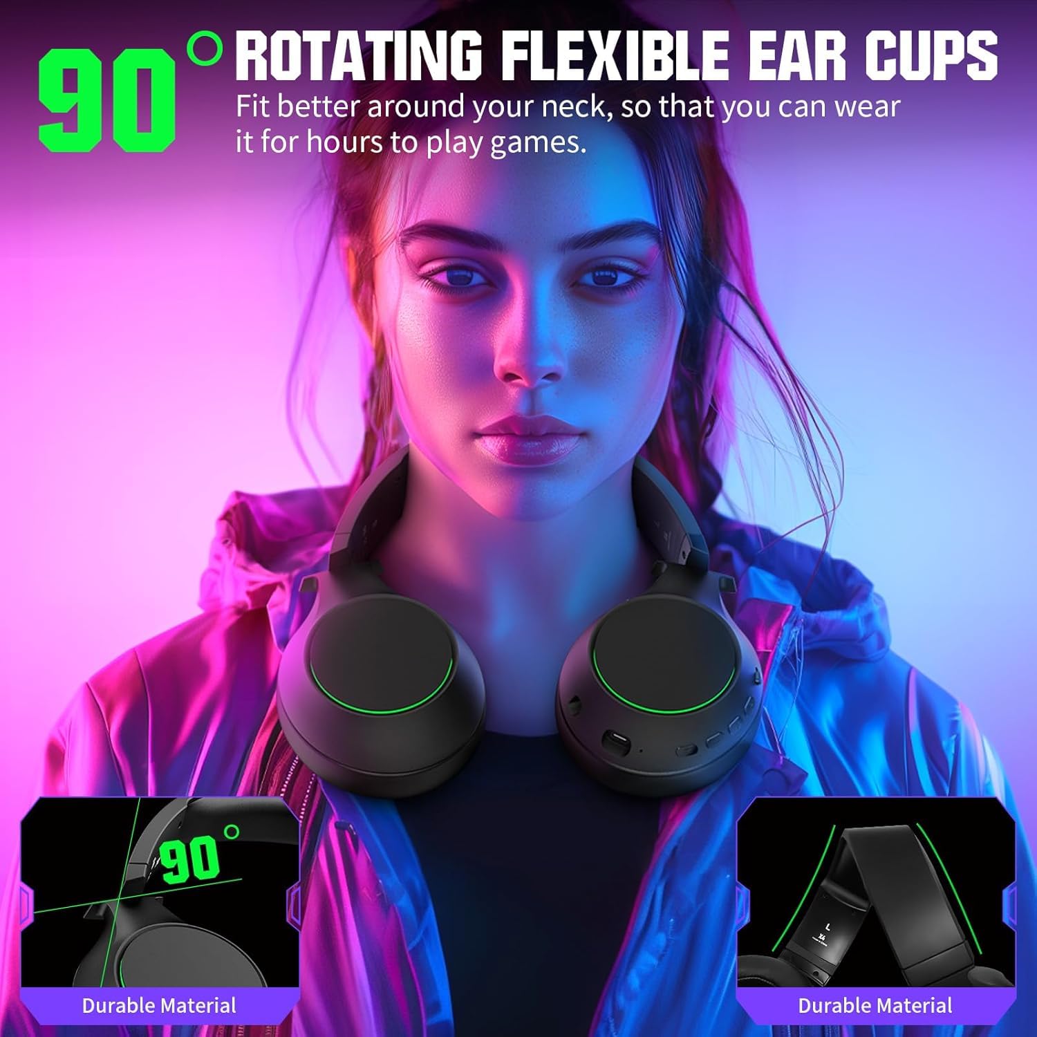 YPBDAN X4 - Auriculares inalámbricos para juegos para Xbox Series X, S/PS5/PS4/PC, Bluetooth 5.3 y 2.4 GHz, modo dual, tiempo de reproducción de 70 horas, micrófono con cancelación de ruido, baja