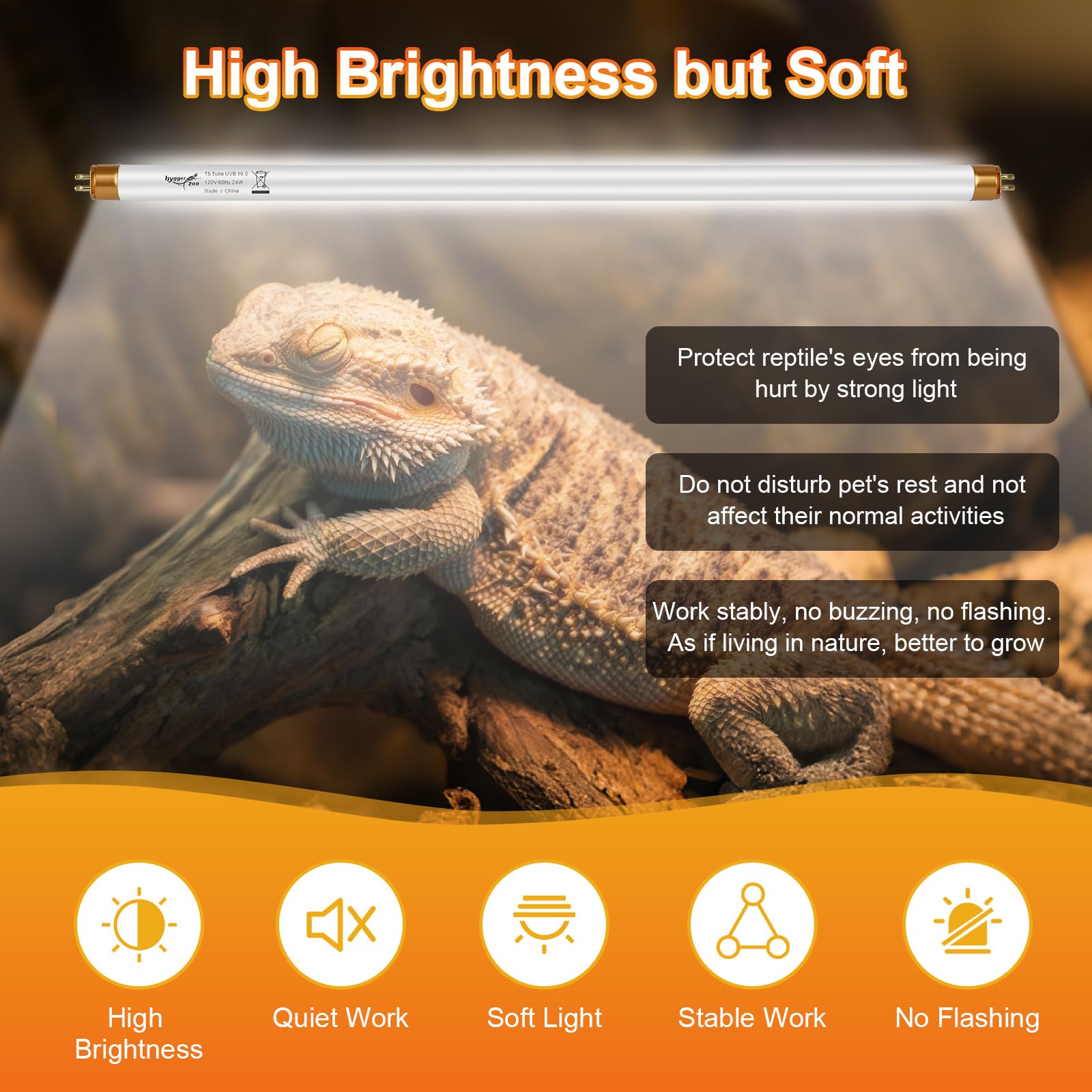 T5 UVB Reptile Light HO UVB Lighting Bulb 2 Pack, 10.0 24W UVB Light for Reptiles UVA UVB Desert Lamp Reptile Light Bar for Bearded Dragon Turtle Tank - image 5