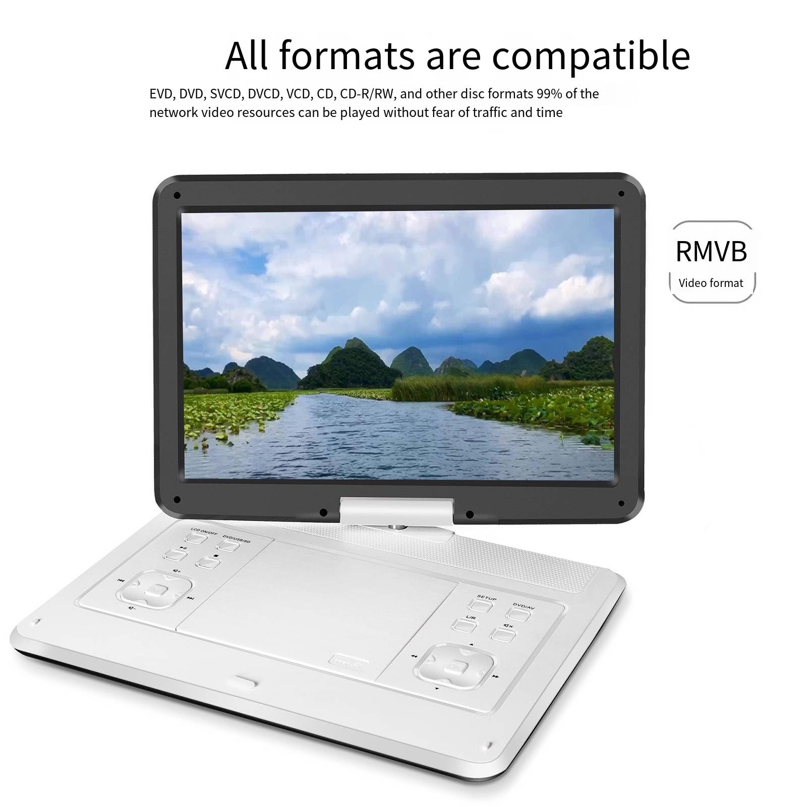 FAXIOAWA Mobile Dvd HD Supporta La Riproduzione di più Formati Lettore CD Portatile Lettore Video Lo Schermo di Grandi Dimensioni può Essere Ruotato di 14,1 Pollici,A