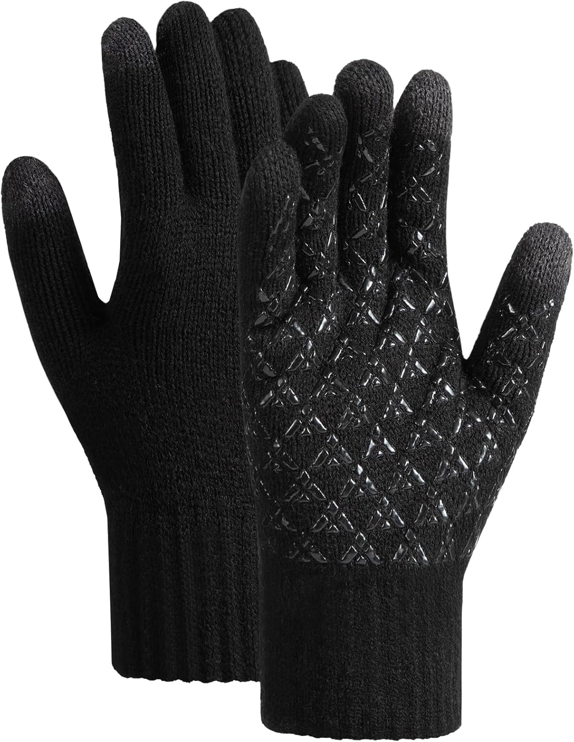 Winter Gloves for Men-Thermal Touchscreen Gloves Warm Knit Running Driving Hiking Gloves with Anti-Slip Grip
