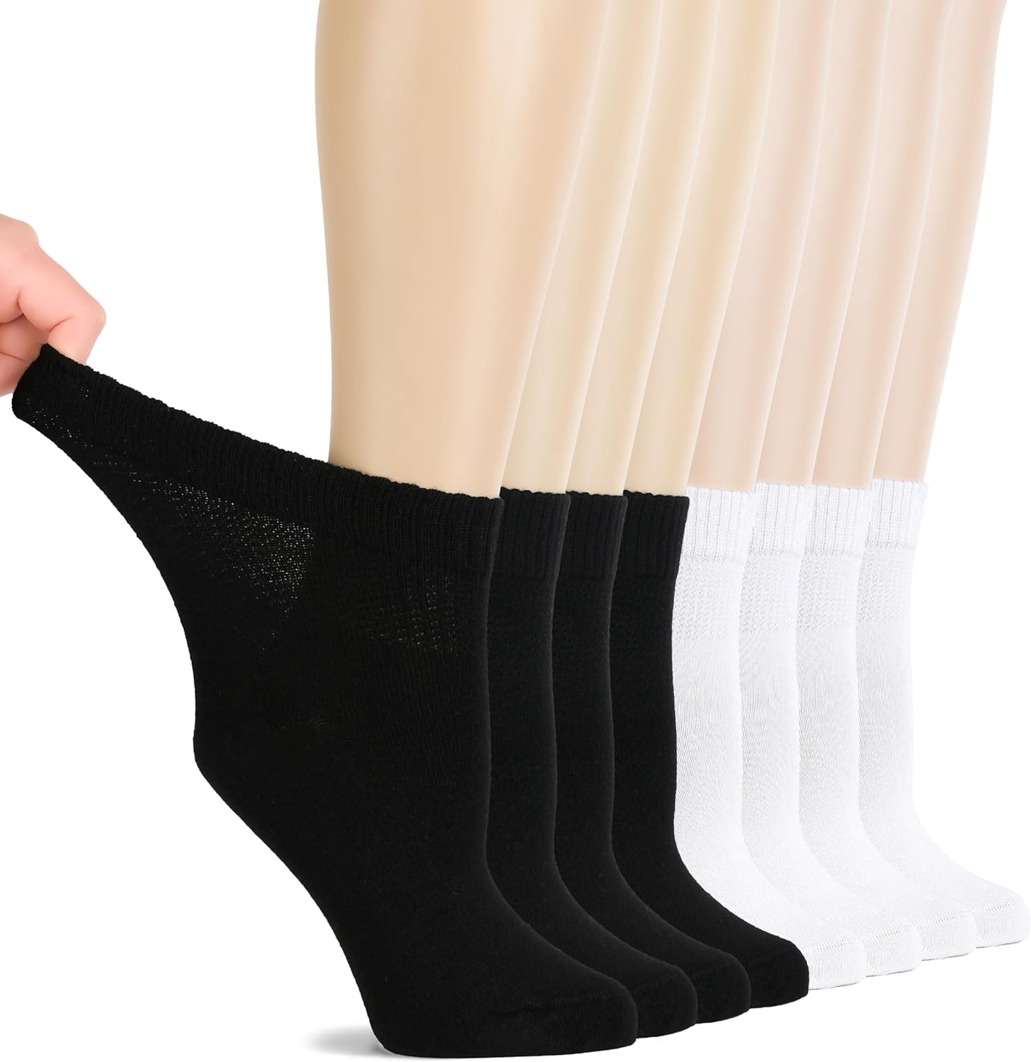 Hugh Ugoli Diabetic Socks for Women Rayon Derived from Bamboo, Soft, Ankle, Thin, Wide, Loose, Non-Binding Top, 4-8 Pairs