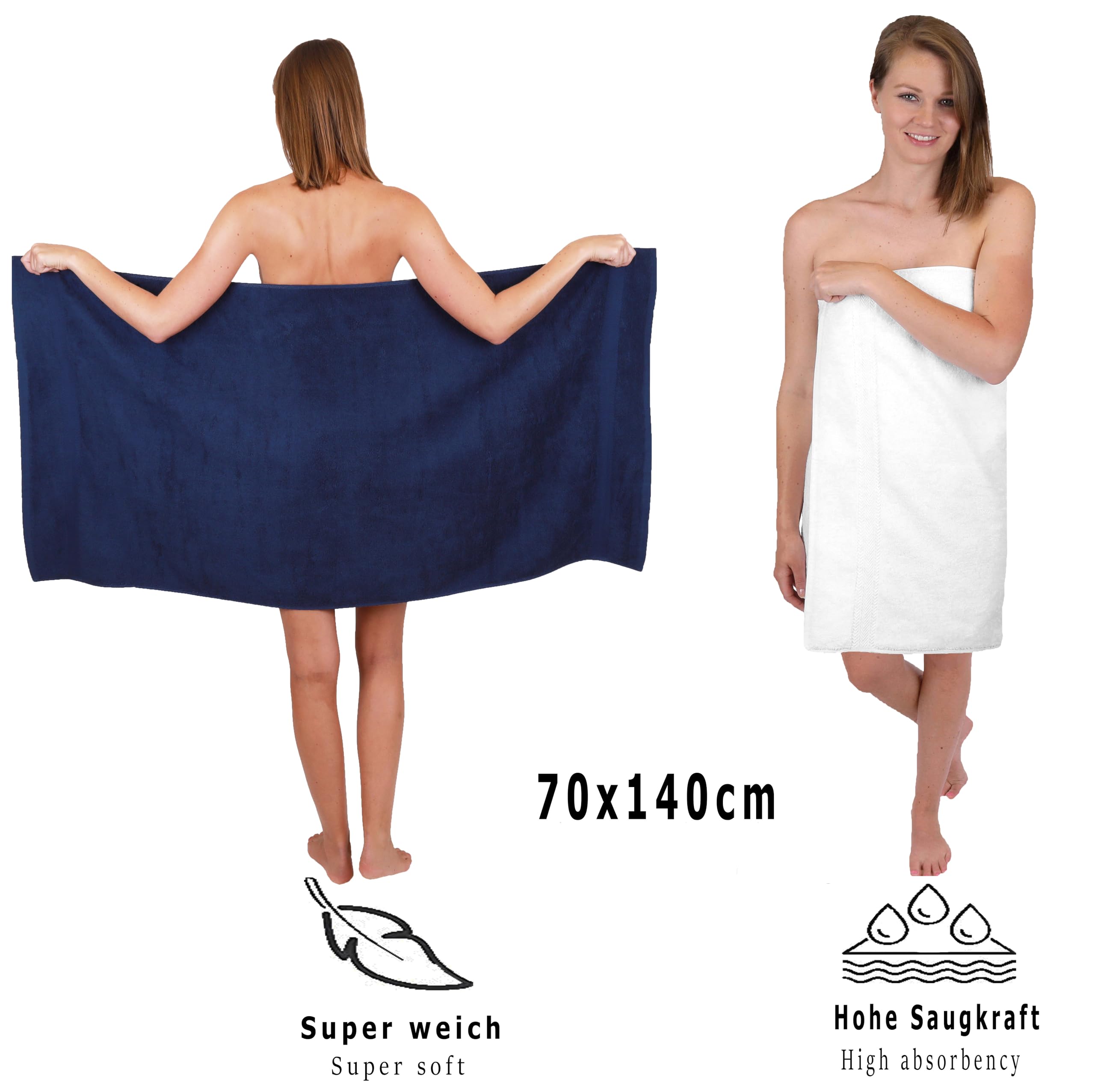 Betz Juego de 10 Toallas Classic 100% algodón 2 Toallas de baño 4 Toallas 2 Toallas de Mano 2 Toallas Cara de Color Blanco y Azul Oscuro