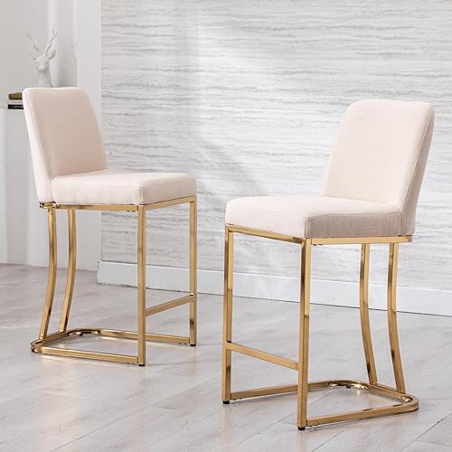 Juego de 2 taburetes de bar de 24 pulgadas de altura de mostrador con respaldo, moderno taburete de bar de lino para isla de cocina, taburetes de