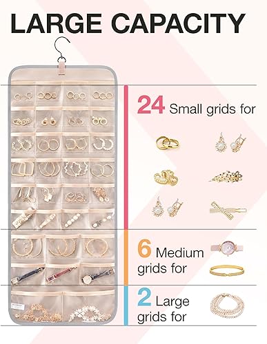 Miniatura 3 de BAGSMART Organizador de joyas colgante rollo de almacenamiento con ganchos de metal de doble cara para aretes, collares, anillos en el armario,