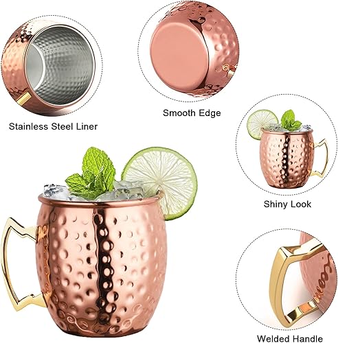Miniatura 3 de LIVEHITOP Moscow Mule - Juego de 4 tazas de cóctel hechas a mano de cobre de 19.5 onzas con posavasos para bebidas frías, vino, bar, fiesta, hotel