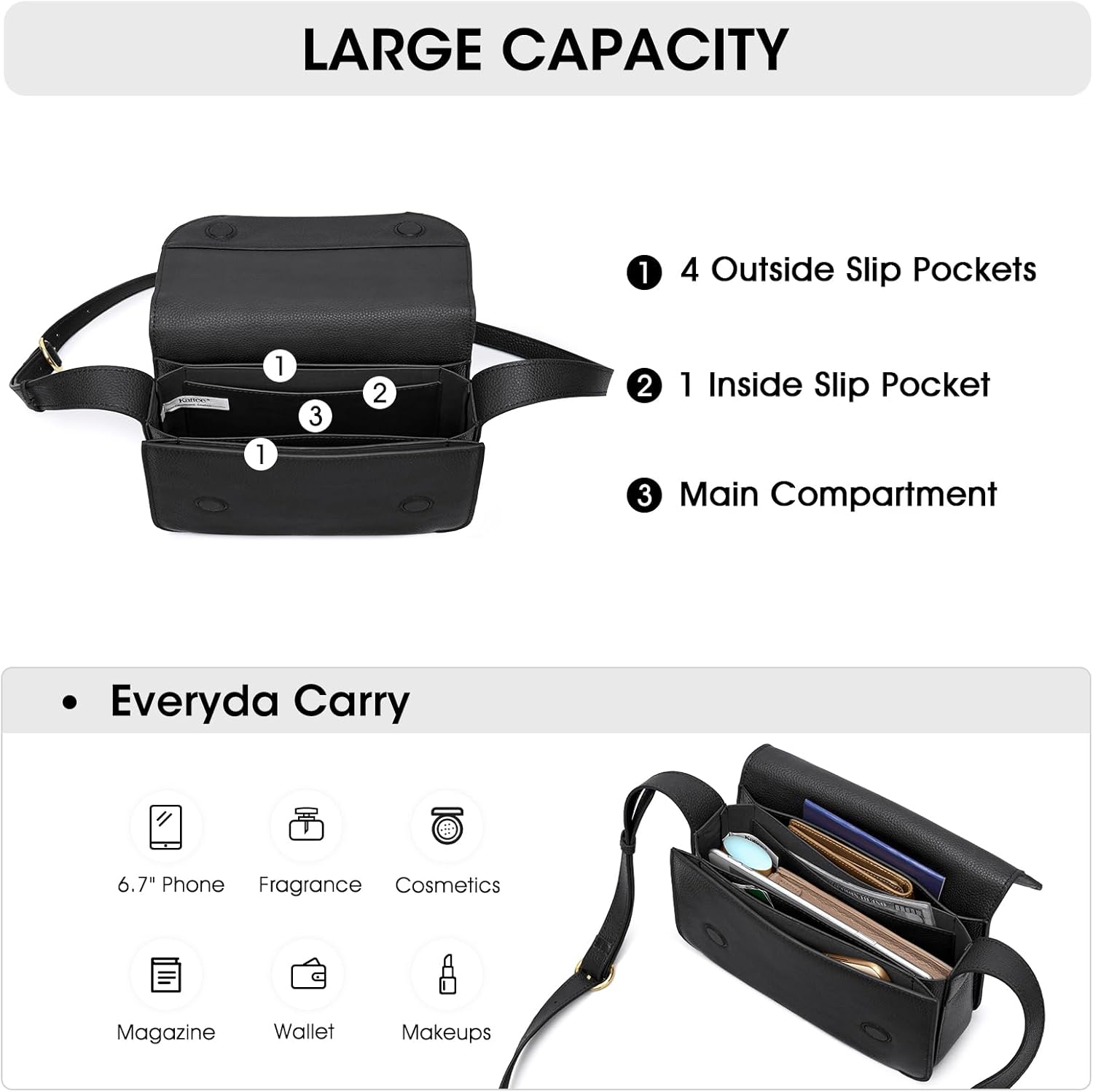 Kattee Leather Crossbody Bags for Women Trendy, Designer Ladies Shoulder Purses - Image 5