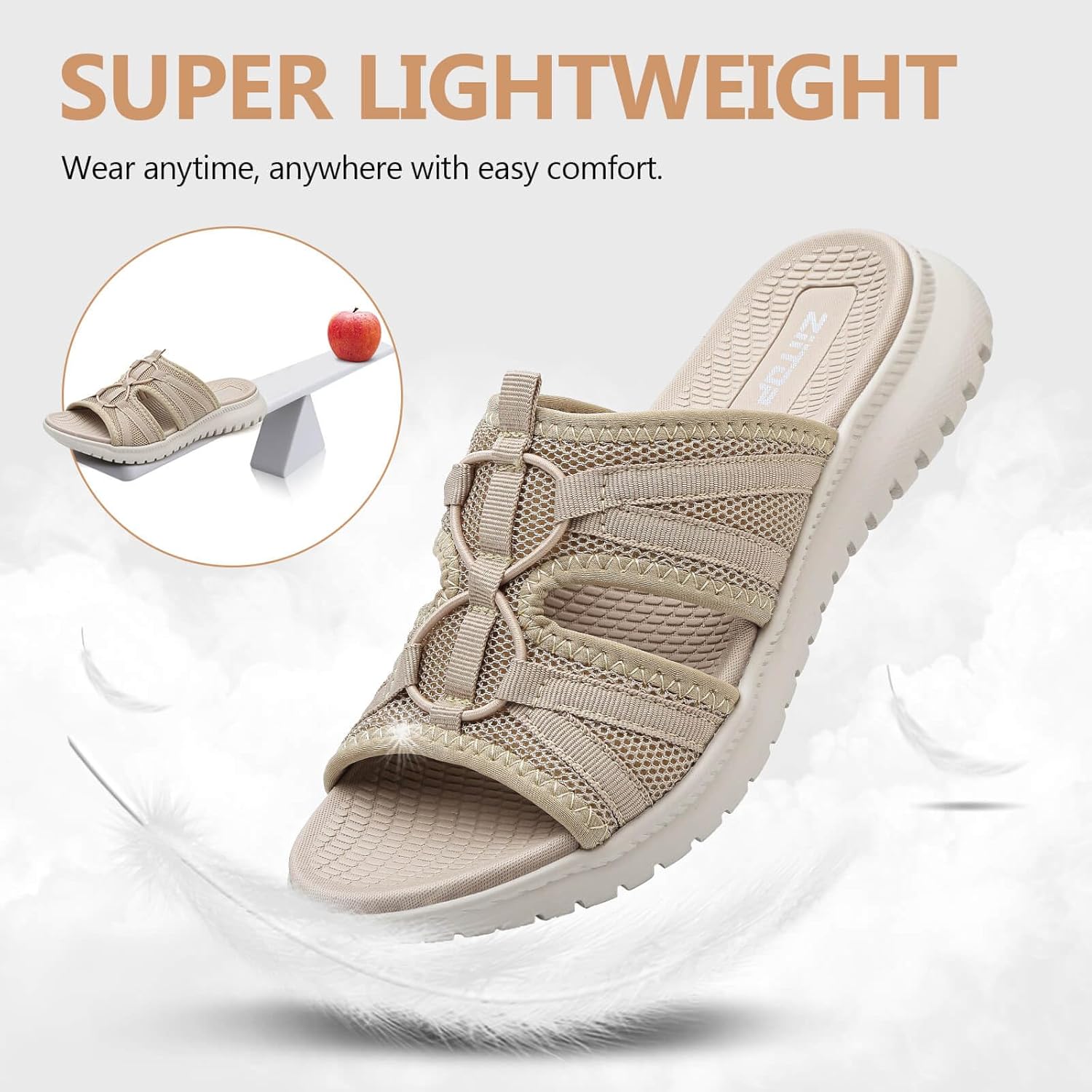 ziitop Slides Sandals For Women Breathable Mesh Sports Athletic Casual Slippers Sandals Lightweight Non Slip With Arch Support - Image 3
