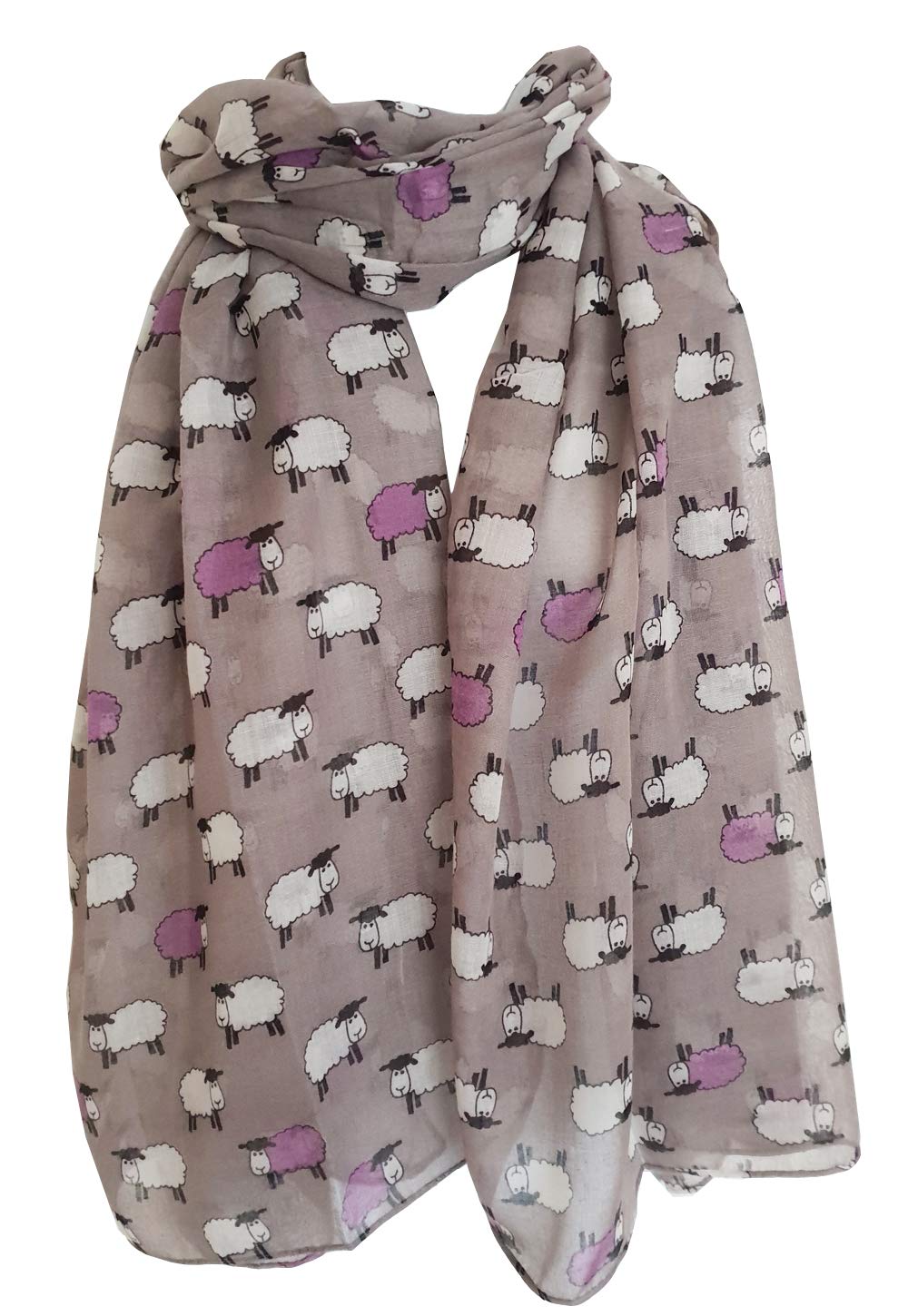 GlamLondon Sheep Herd Print Scarf Ladies Woolly Animal Fashion Shawl Wrap (Grey Light)