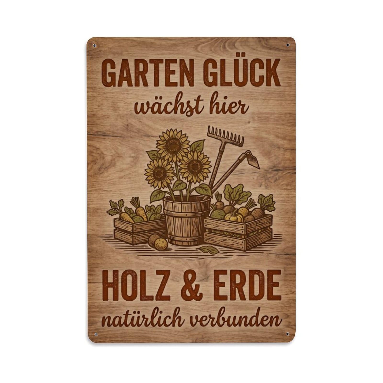 Vintage Funny Garden Wooden Happiness Earthy Metal Tin Sign Plaque Wall Decor for Cafe, Club Bar, Office, Garden Metal Poster 8x12Inch