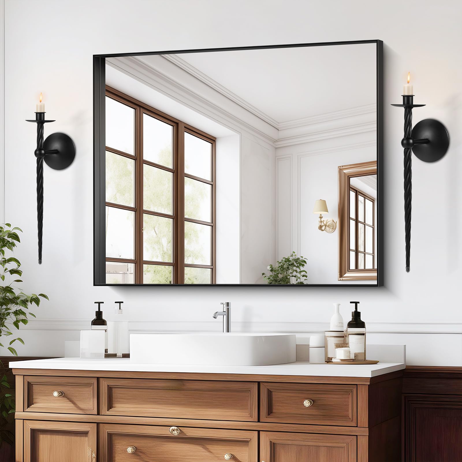 Juego de 2 candelabros de pared - Portavelas de metal trenzado grande (16 pulgadas) para decoración elegante en el comedor, sala de estar, oficina y baño
