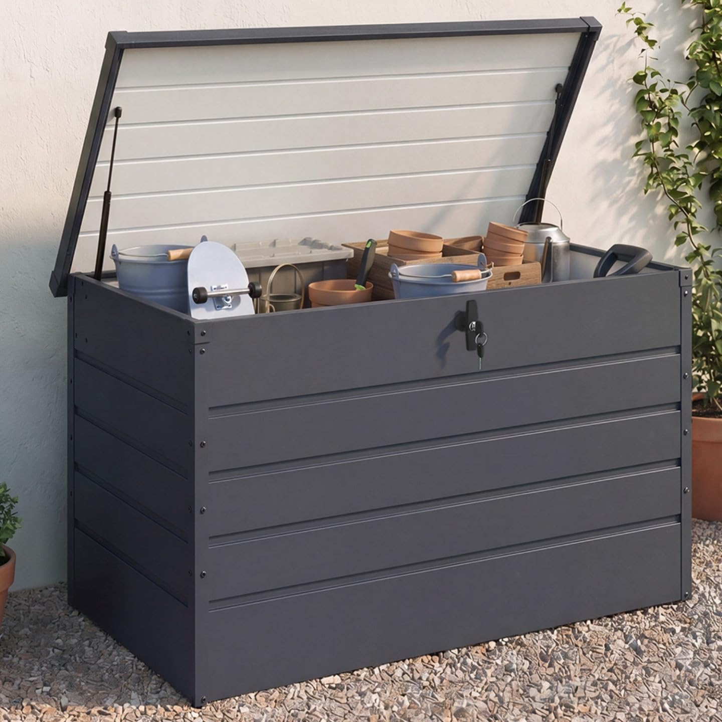 Coffre de rangement métal verrouillable gris anthracite 810L pour jardin