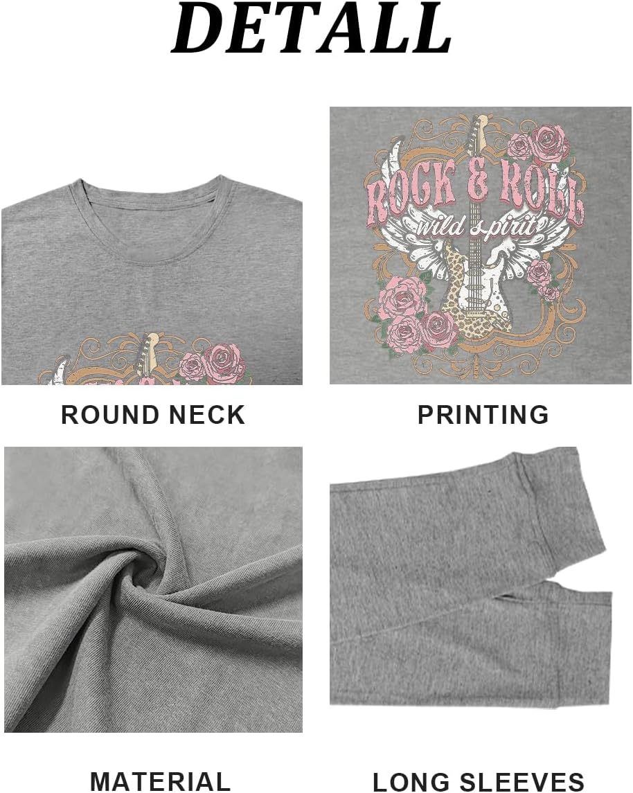 MZEAZRK Women Nashville Shirts Country Music Guitar T Shirt Long Sleeve Casual Loose Long Sleeve Tops - Image 5