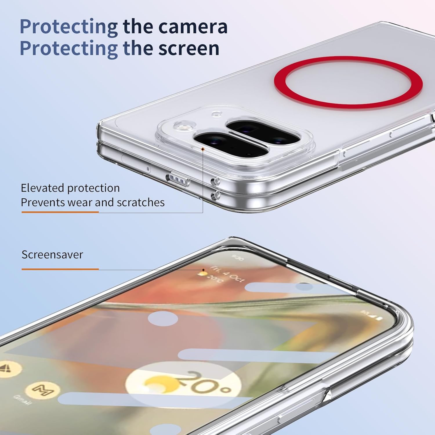 Magnetic Crystal Clear for Google Pixel 10 Pro Fold Case [Built-in Screen Protector] [Compatible with MagSafe] Slim Transparent PC Camera Screen Guard Scratch Resistant Anti-Drop Case, Red