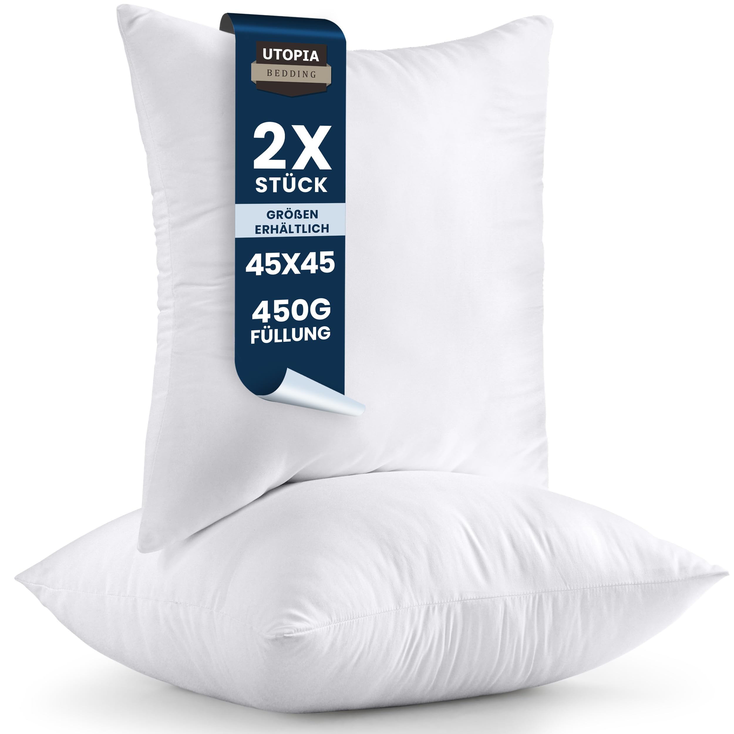 Utopia Bedding 2er Set Kissenfüllung 45 x 45 cm, Innenkissen Füllkissen Kopfkissen Sofakissen (Weiß)