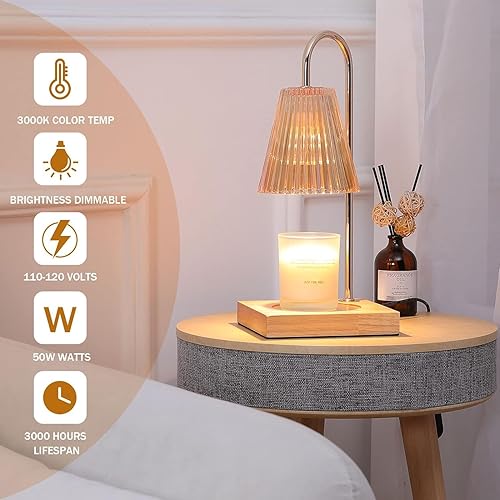 Miniatura 2 de BOMPCAFE Lámpara calentadora de velas con 2 bombillas, para velas en frasco, brillo ajustable, temporizador y compatible con todos los tamaños de