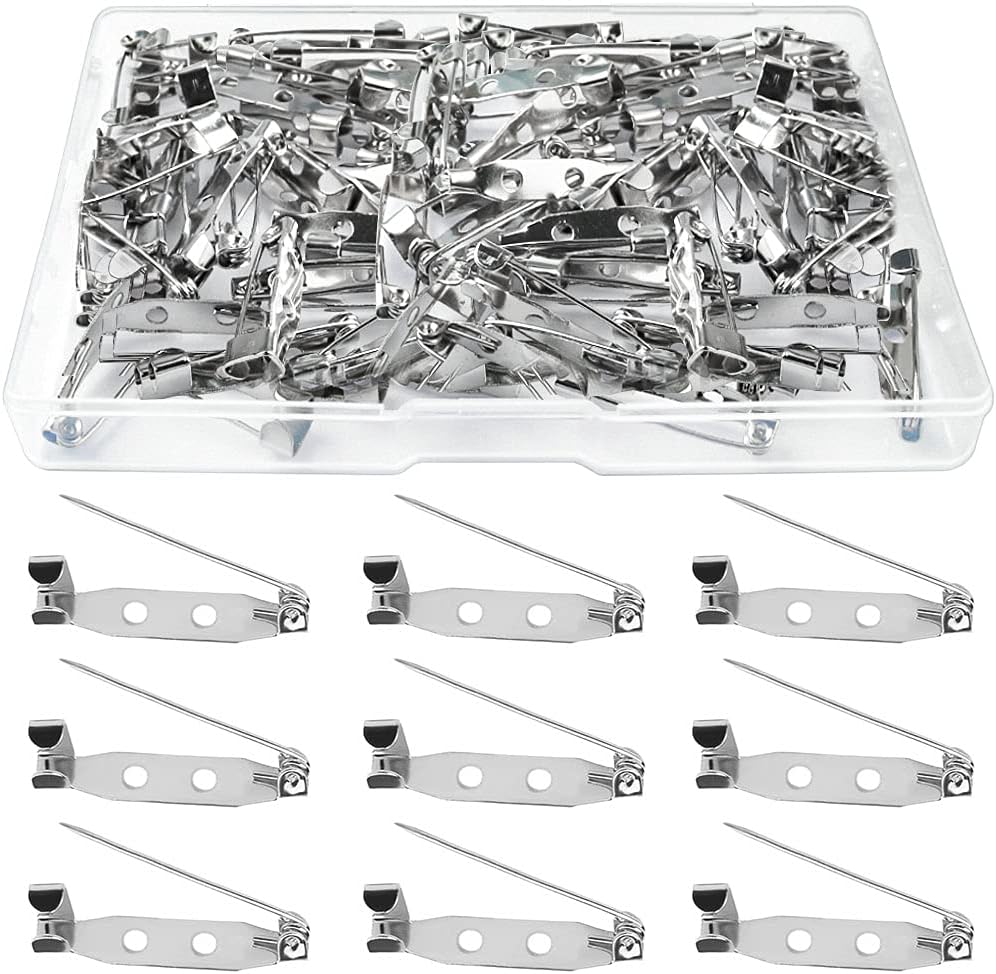 60Pcs Locking Pins Backs Safety Clasp Brooch Badge Bar Pins Jewelry Pins with Holes for DIY Crafts Name Tags Jewelry Making DIY Crafts Accessories (Silver, 25MM) : Arts, Crafts & Sewing