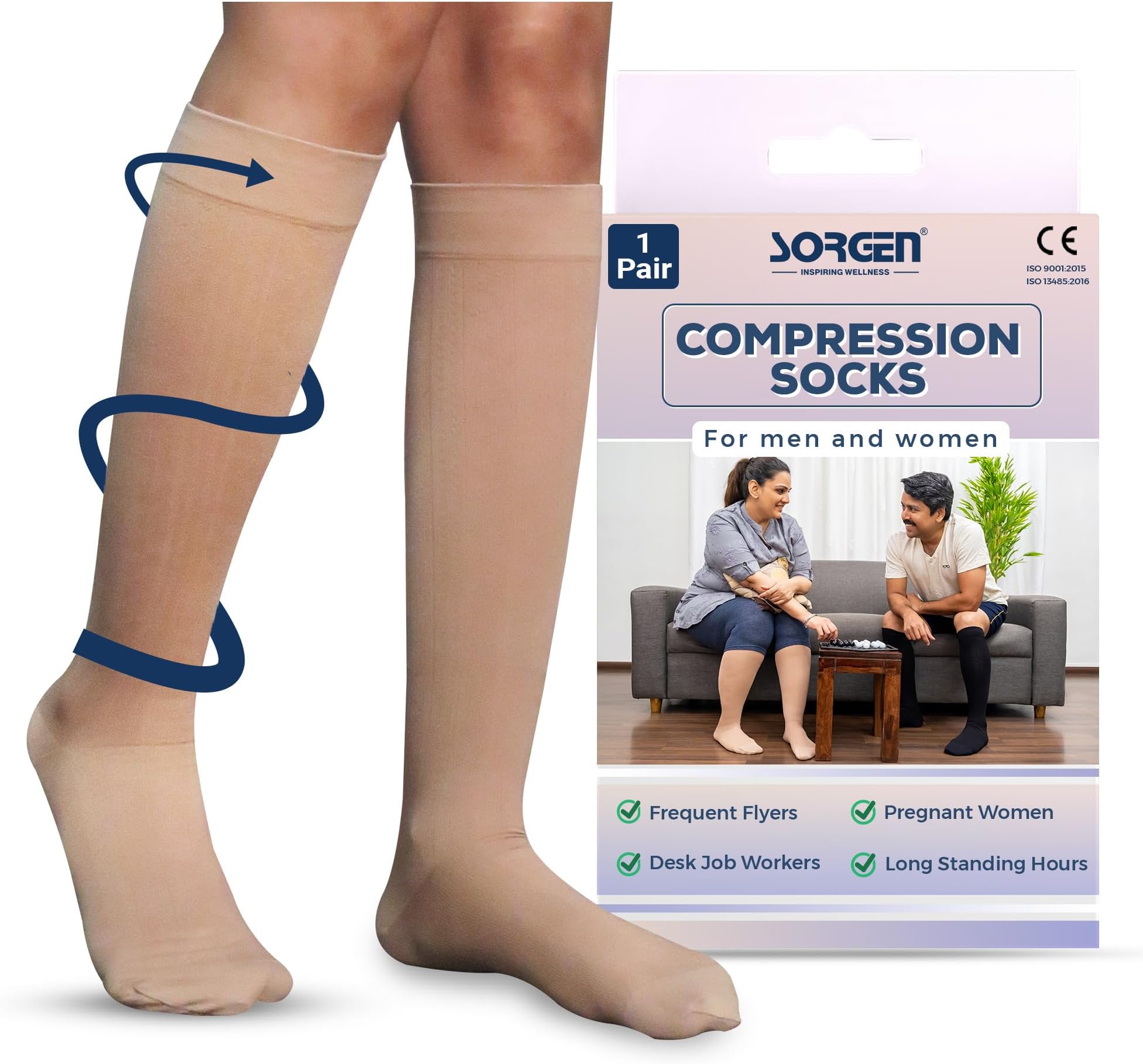Sorgen Premium Microfiber Compression Socks Flight Socks | Relieves tired and aching legs,pain and swellings | Ideal for Frequent Flyers, Pregnant Women Desk Job Workers, and Long Hour Standing