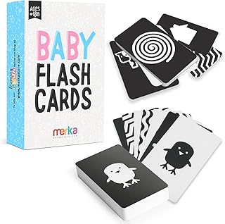 Merka Tarjetas De Alto Contraste Para Bebés - Set De 50 Tarjetas En Blanco Y Negro Para La Estimulación Visual Y El Desarrollo Cerebral/Sensorial - Para El Aprendizaje En Niños De 18 Meses En Adelante