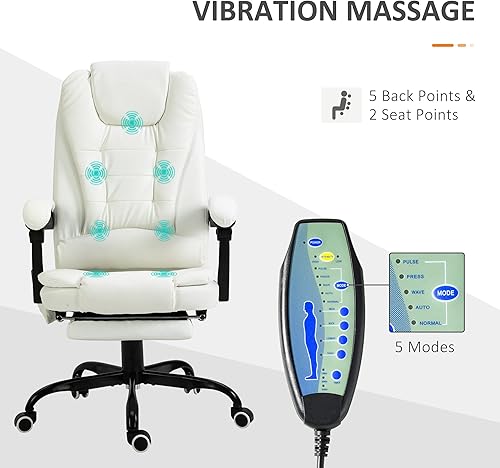 Miniatura 4 de Vinsetto - Silla de oficina con masaje de espalda alta, función de calefacción de vibración de 7 puntos, respaldo reclinable y altura ajustable con