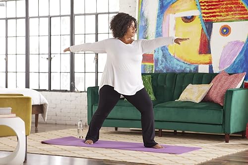 Miniatura 7 de No Nonsense Pantalones de yoga negros acampanados de algodón para descansar, entrepierna de 32.5 pulgadas, cintura ancha, cobertura que no se ve